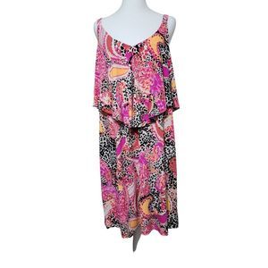 Style & Co. Dress Empire Midi Women's XL Neon Paisley Leopard Print Tank Stretch